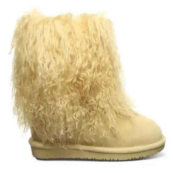 Bearpaw Boo Beige Shearling Wool Line Curly Lamb Fur Mongolian Sherpa Boots 7 - Picture 2 of 8